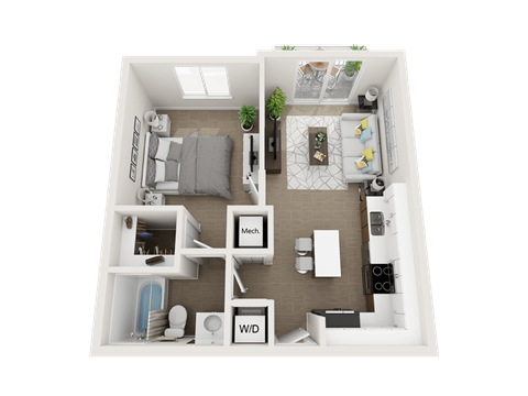 Floor plan for 1 bed, 1 bath, 583 sqft